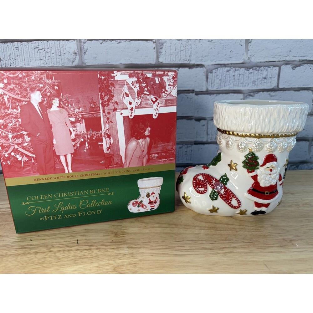 Fitz and Floyd Kennedy First Ladies Collection Stocking Vase Christmas NIB